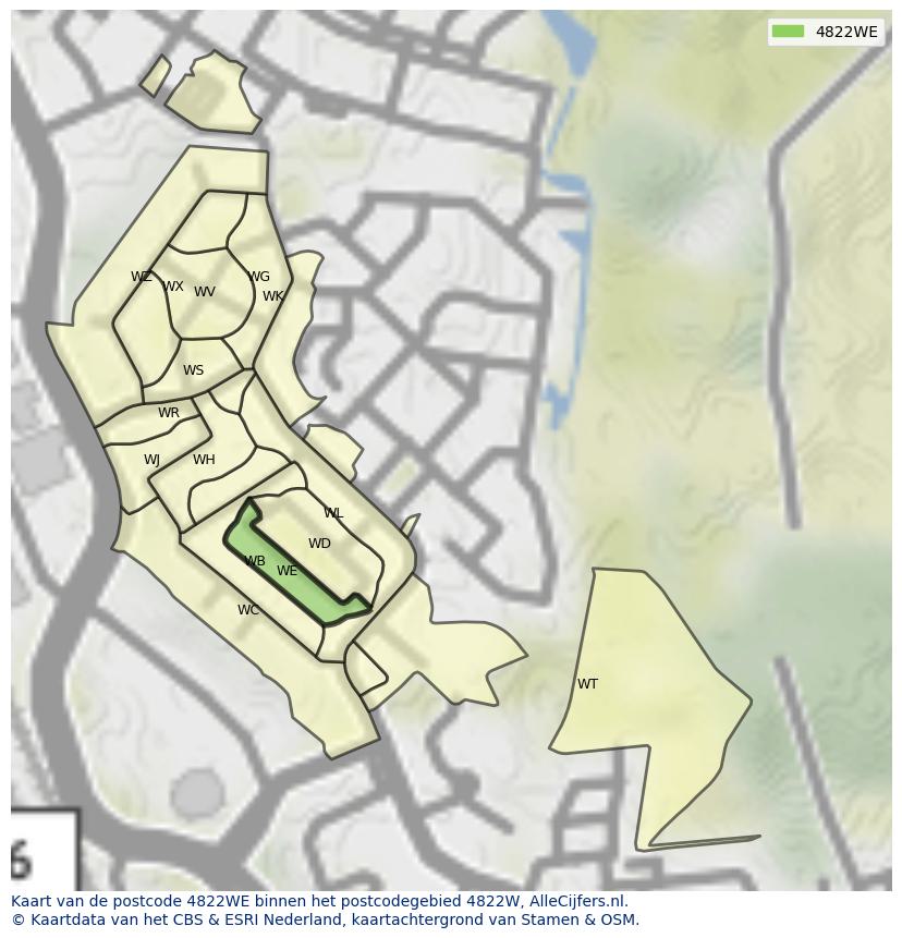 Afbeelding van het postcodegebied 4822 WE op de kaart.