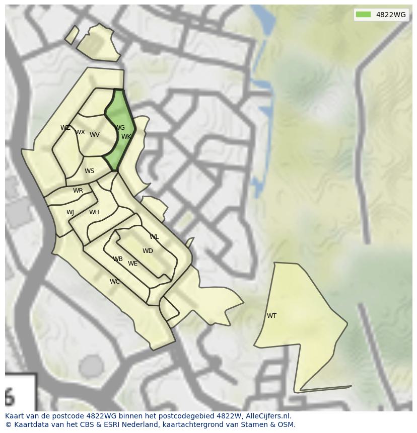 Afbeelding van het postcodegebied 4822 WG op de kaart.