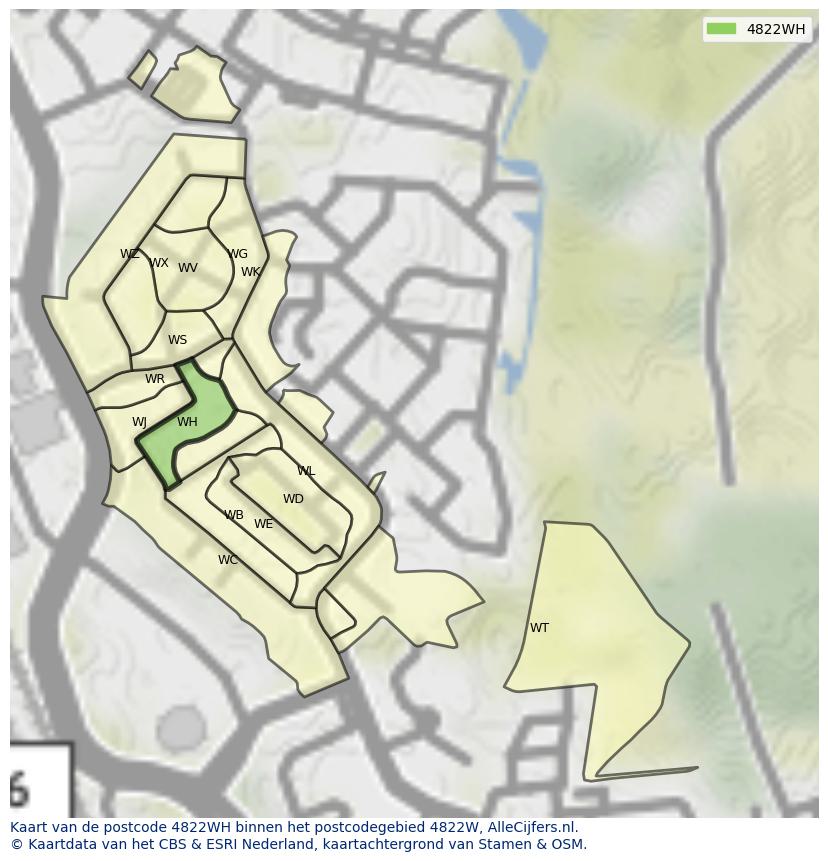 Afbeelding van het postcodegebied 4822 WH op de kaart.