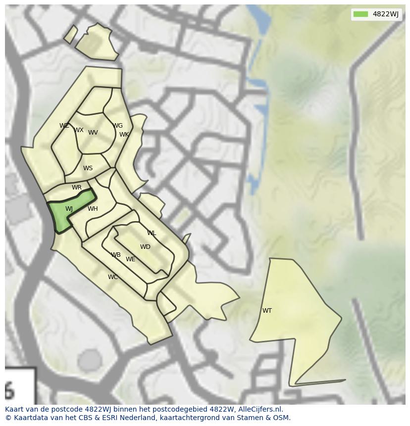 Afbeelding van het postcodegebied 4822 WJ op de kaart.