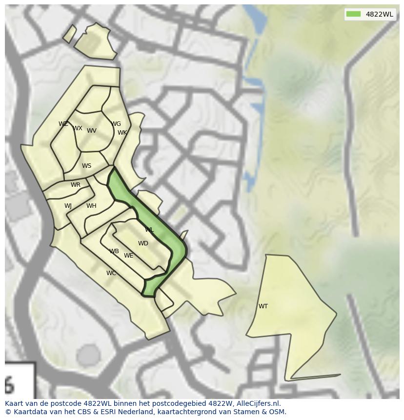 Afbeelding van het postcodegebied 4822 WL op de kaart.