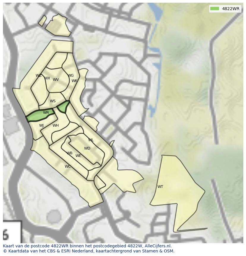 Afbeelding van het postcodegebied 4822 WR op de kaart.