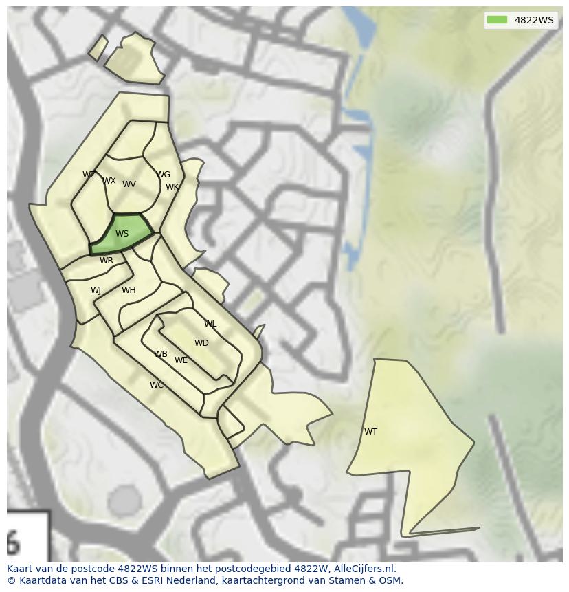 Afbeelding van het postcodegebied 4822 WS op de kaart.