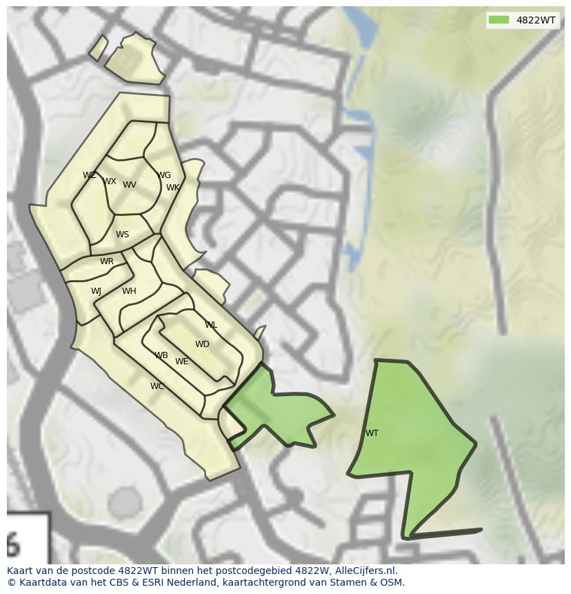 Afbeelding van het postcodegebied 4822 WT op de kaart.