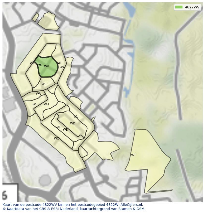 Afbeelding van het postcodegebied 4822 WV op de kaart.