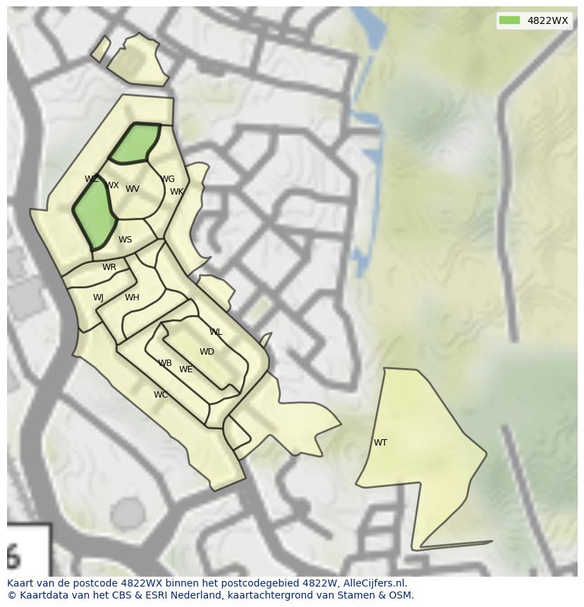 Afbeelding van het postcodegebied 4822 WX op de kaart.