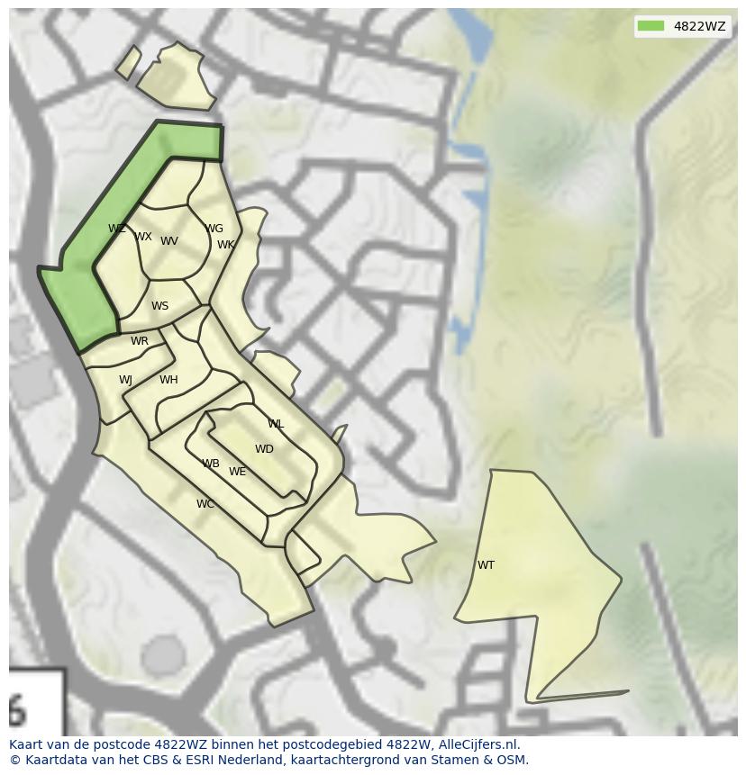 Afbeelding van het postcodegebied 4822 WZ op de kaart.