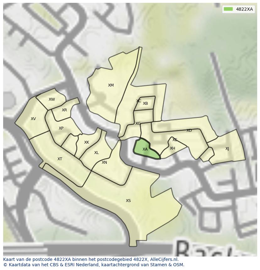 Afbeelding van het postcodegebied 4822 XA op de kaart.