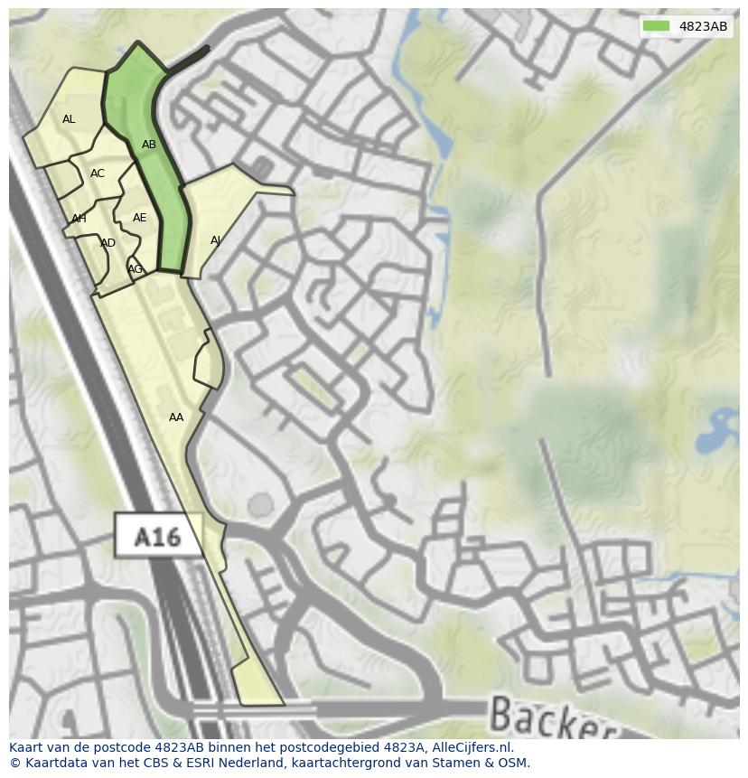 Afbeelding van het postcodegebied 4823 AB op de kaart.