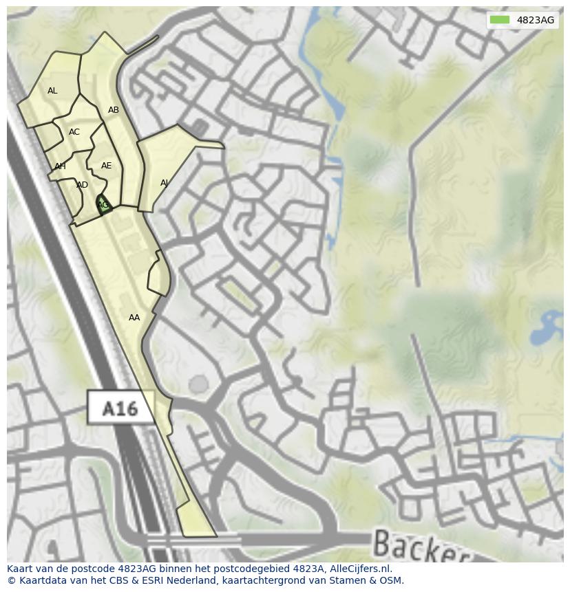 Afbeelding van het postcodegebied 4823 AG op de kaart.