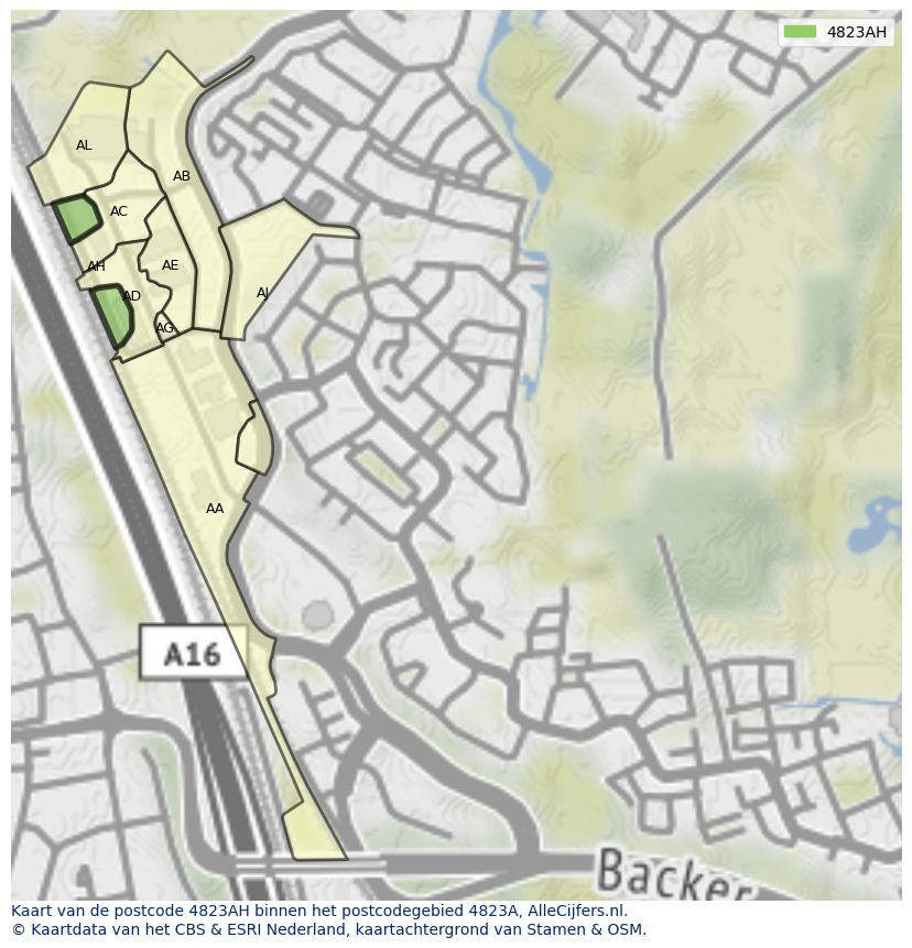 Afbeelding van het postcodegebied 4823 AH op de kaart.