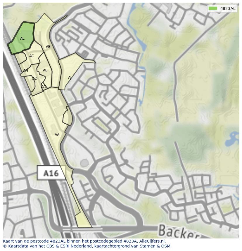 Afbeelding van het postcodegebied 4823 AL op de kaart.
