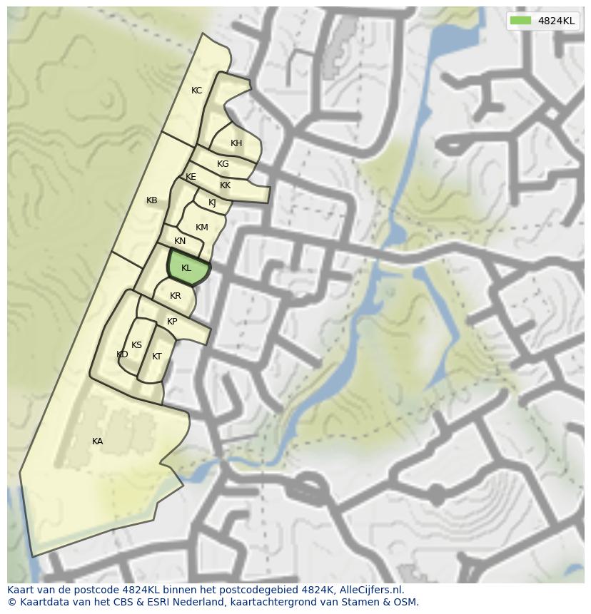 Afbeelding van het postcodegebied 4824 KL op de kaart.