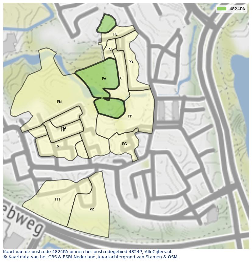 Afbeelding van het postcodegebied 4824 PA op de kaart.