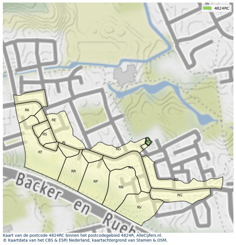 Afbeelding van het postcodegebied 4824 RC op de kaart.