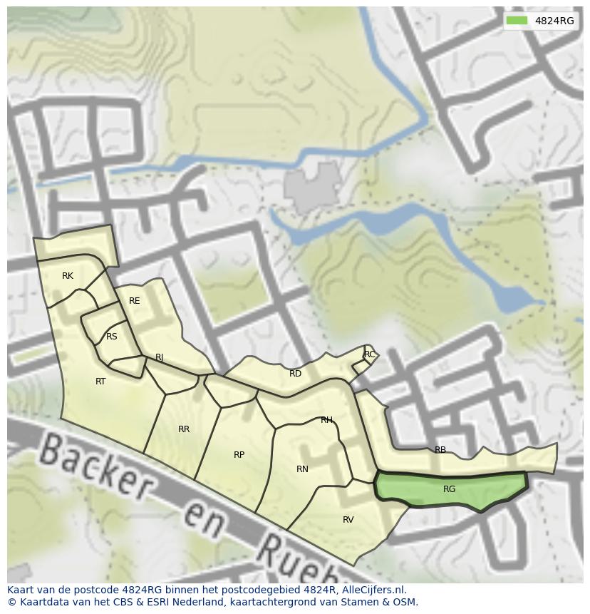 Afbeelding van het postcodegebied 4824 RG op de kaart.