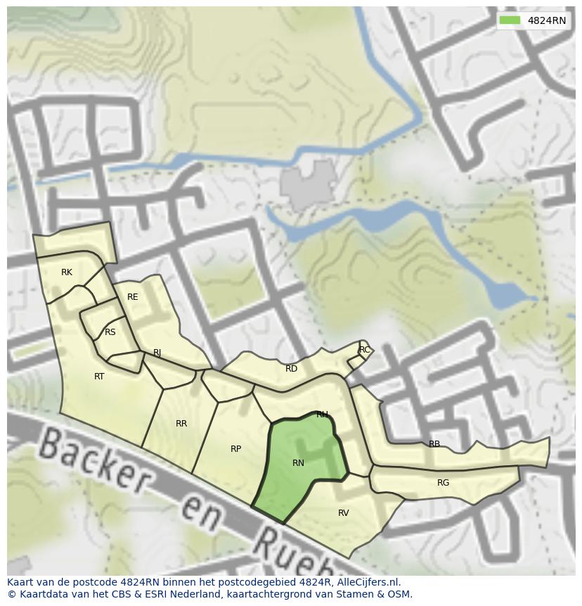 Afbeelding van het postcodegebied 4824 RN op de kaart.