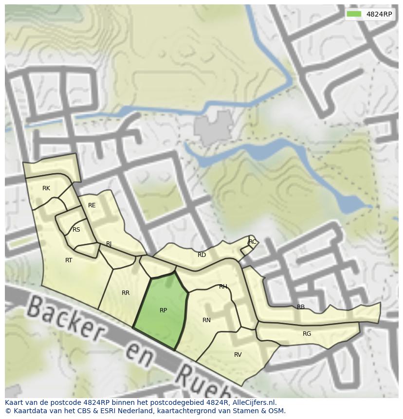 Afbeelding van het postcodegebied 4824 RP op de kaart.