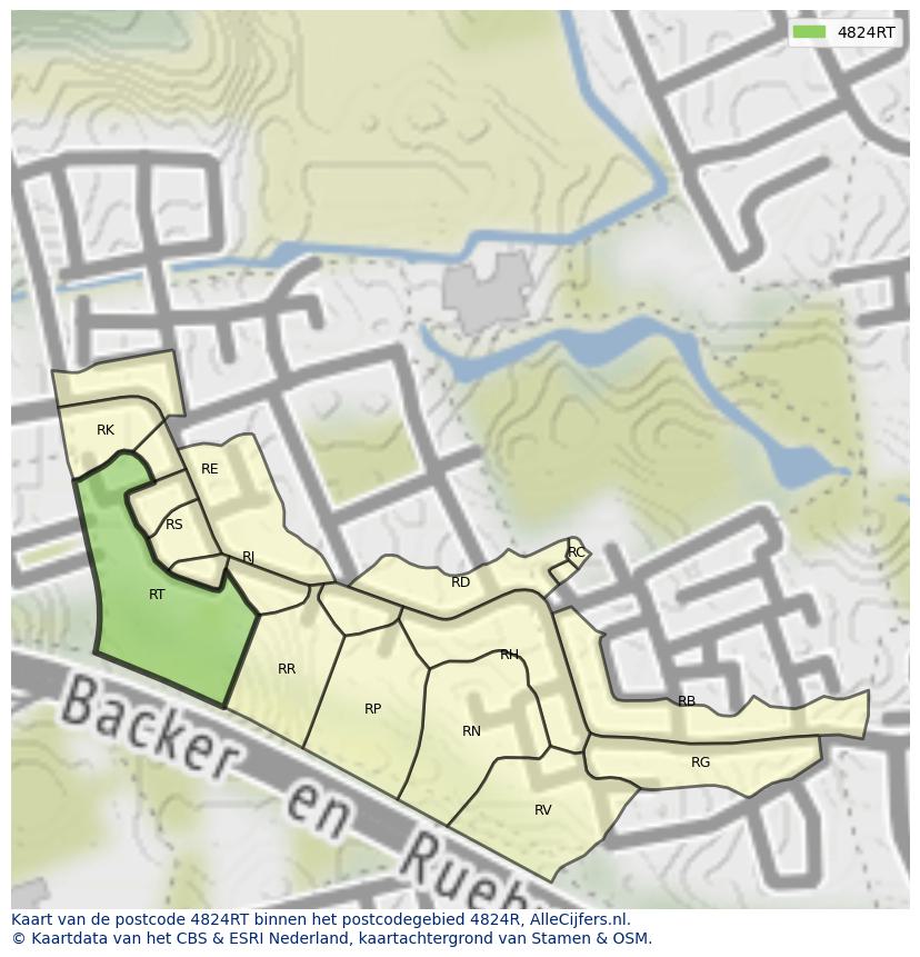 Afbeelding van het postcodegebied 4824 RT op de kaart.