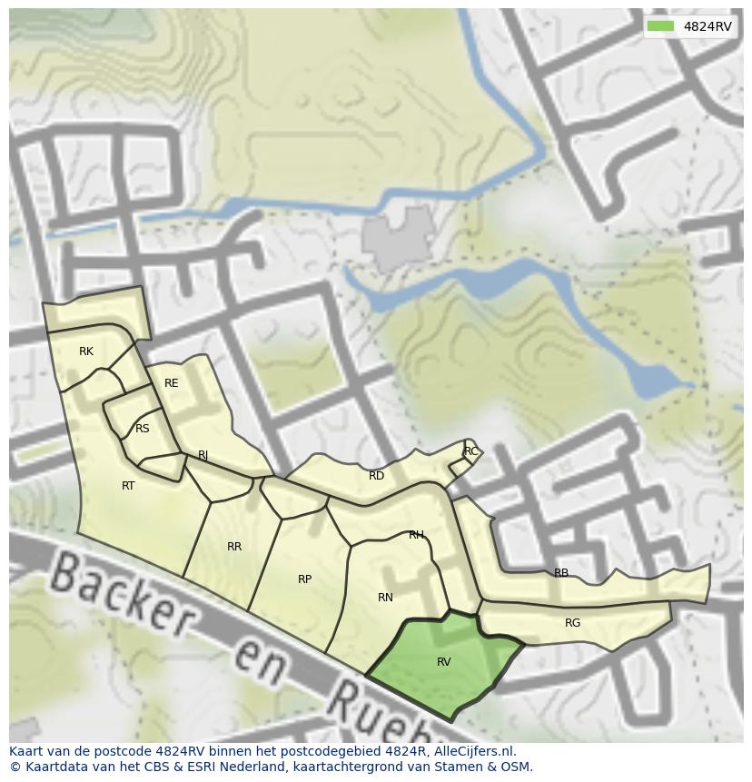 Afbeelding van het postcodegebied 4824 RV op de kaart.