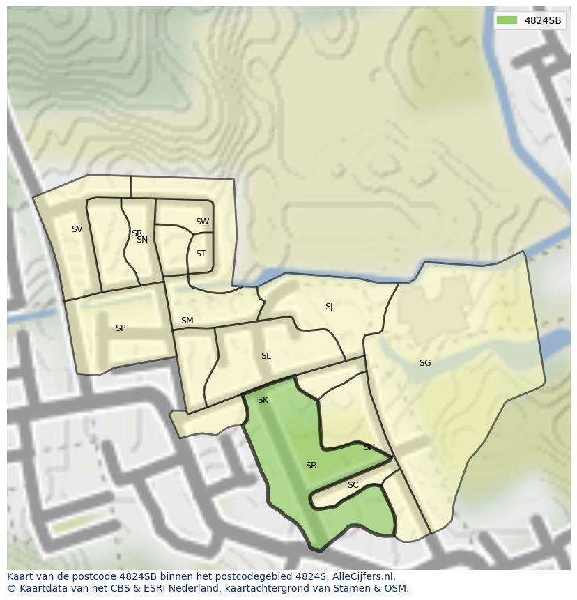 Afbeelding van het postcodegebied 4824 SB op de kaart.