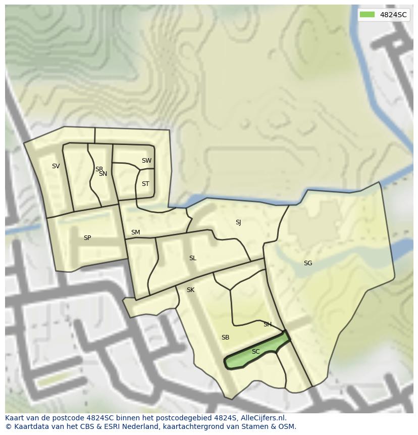 Afbeelding van het postcodegebied 4824 SC op de kaart.