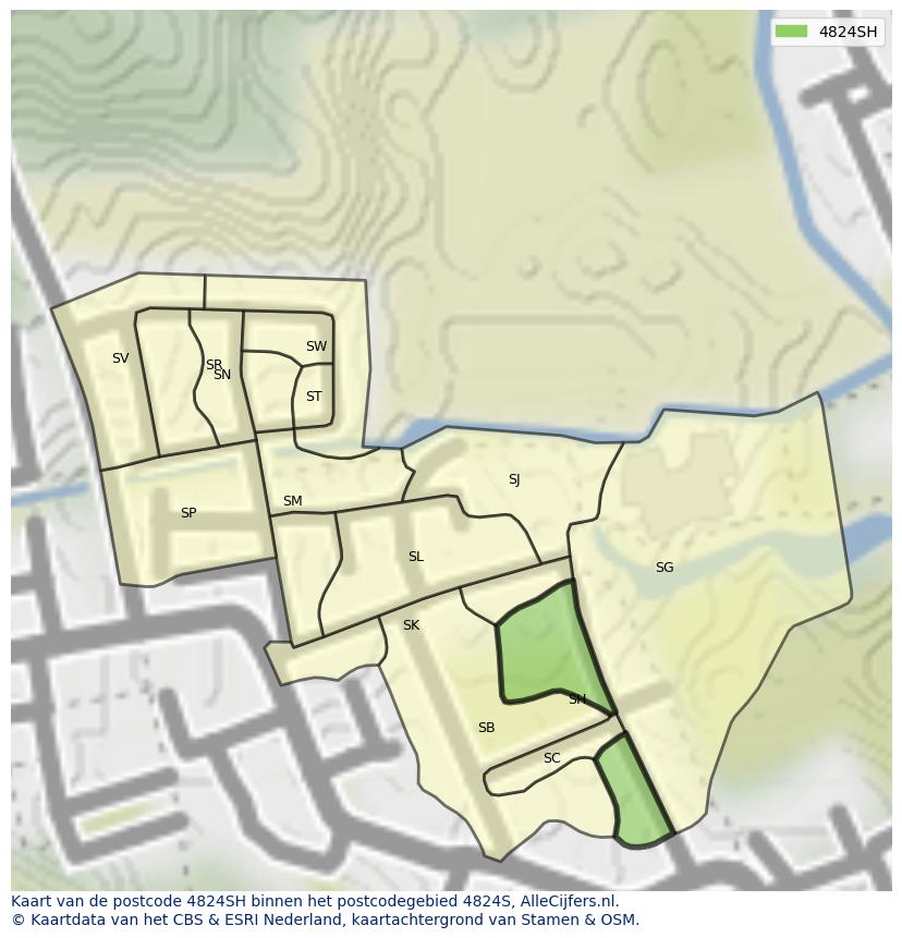 Afbeelding van het postcodegebied 4824 SH op de kaart.