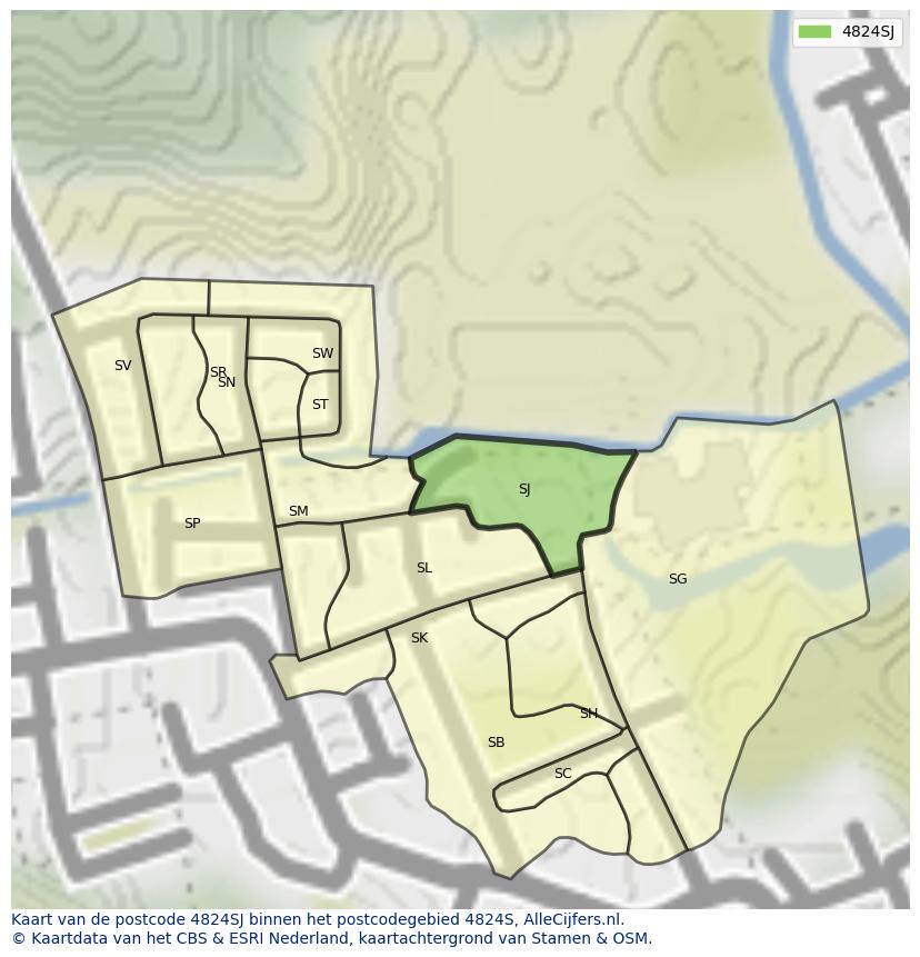 Afbeelding van het postcodegebied 4824 SJ op de kaart.
