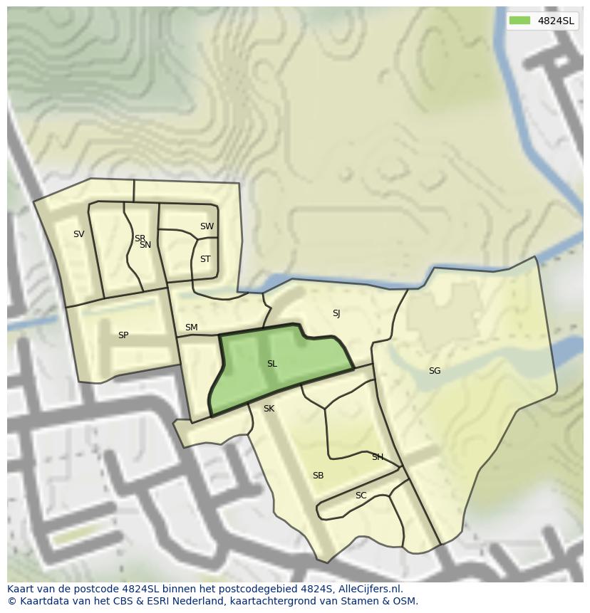 Afbeelding van het postcodegebied 4824 SL op de kaart.