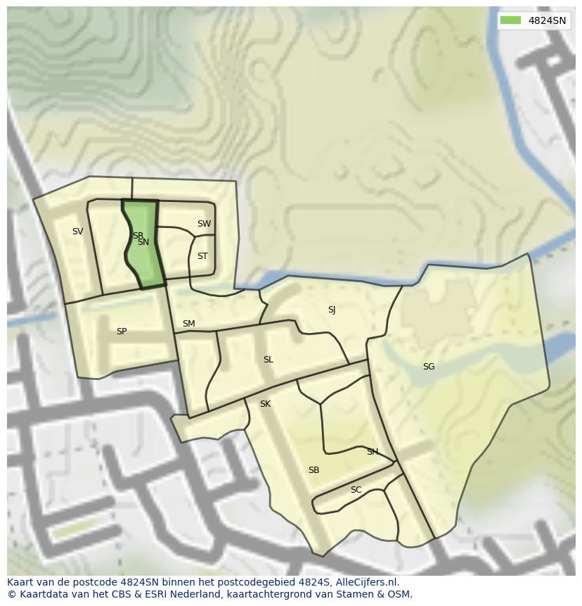 Afbeelding van het postcodegebied 4824 SN op de kaart.