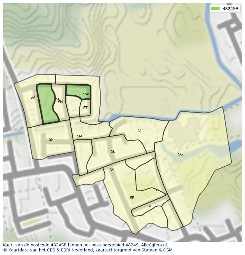 Afbeelding van het postcodegebied 4824 SR op de kaart.