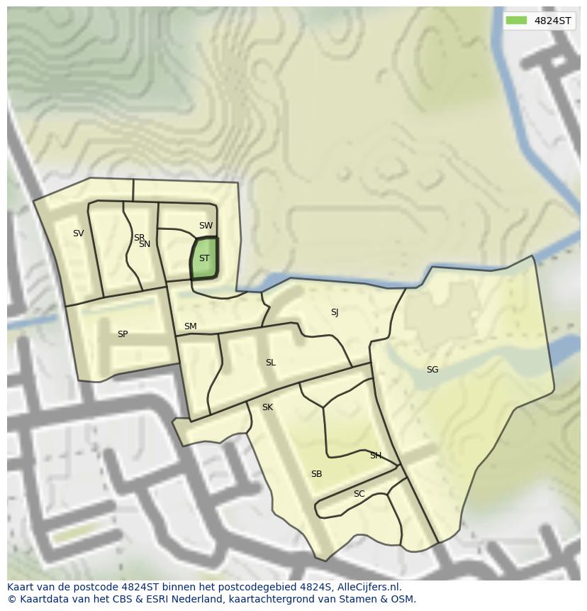 Afbeelding van het postcodegebied 4824 ST op de kaart.