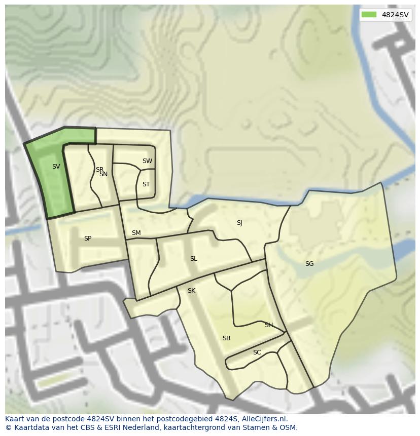 Afbeelding van het postcodegebied 4824 SV op de kaart.