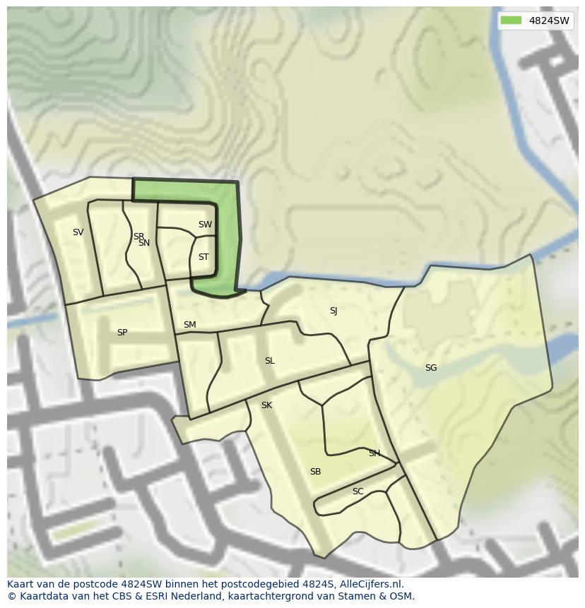 Afbeelding van het postcodegebied 4824 SW op de kaart.