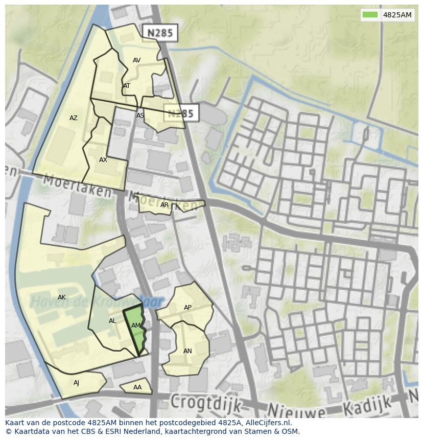 Afbeelding van het postcodegebied 4825 AM op de kaart.