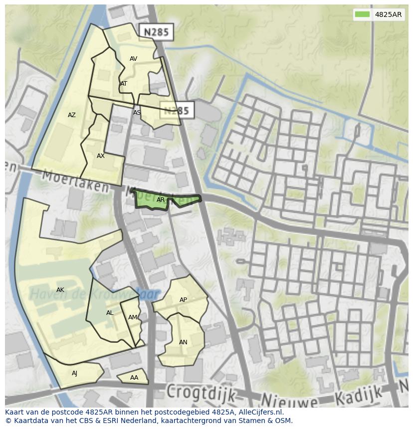 Afbeelding van het postcodegebied 4825 AR op de kaart.