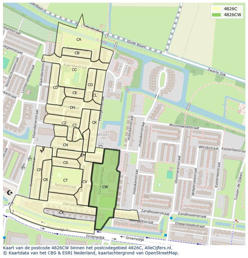 Afbeelding van het postcodegebied 4826 CW op de kaart.
