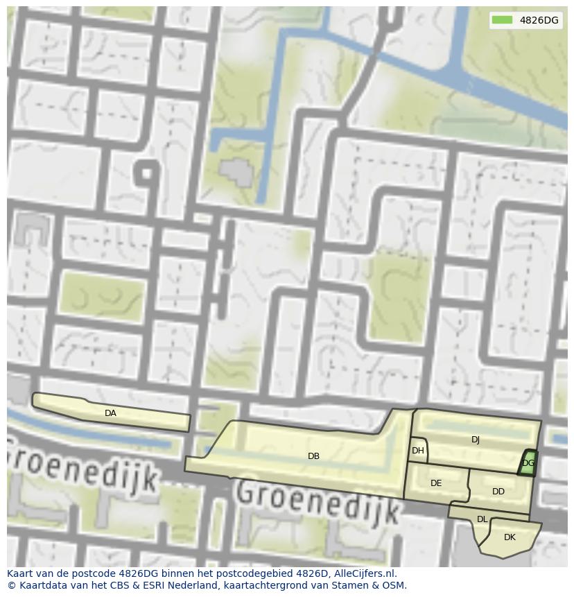 Afbeelding van het postcodegebied 4826 DG op de kaart.