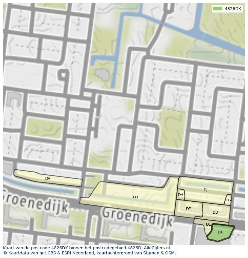 Afbeelding van het postcodegebied 4826 DK op de kaart.