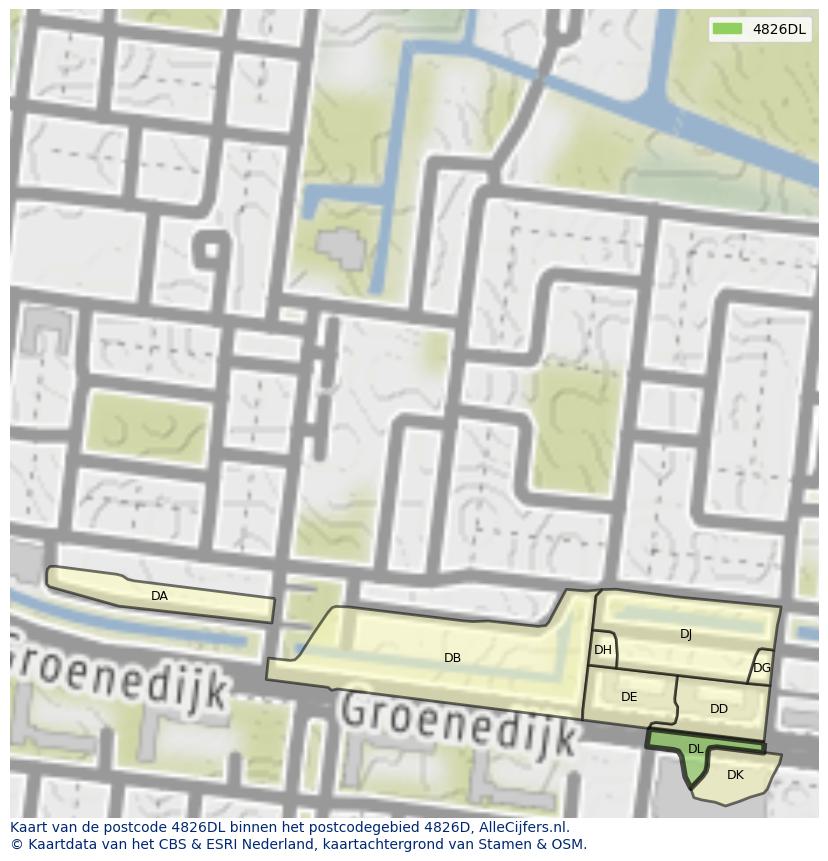 Afbeelding van het postcodegebied 4826 DL op de kaart.