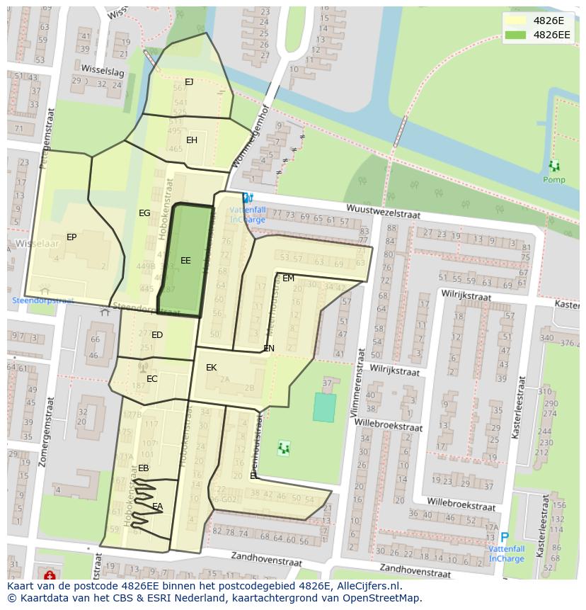 Afbeelding van het postcodegebied 4826 EE op de kaart.
