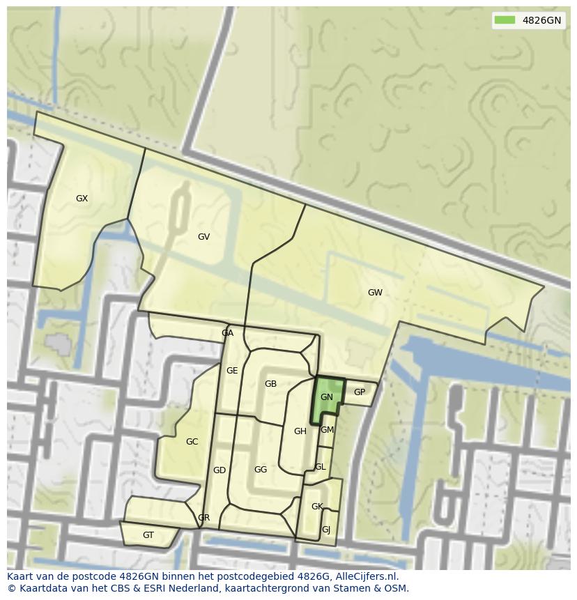 Afbeelding van het postcodegebied 4826 GN op de kaart.