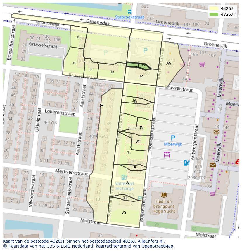 Afbeelding van het postcodegebied 4826 JT op de kaart.