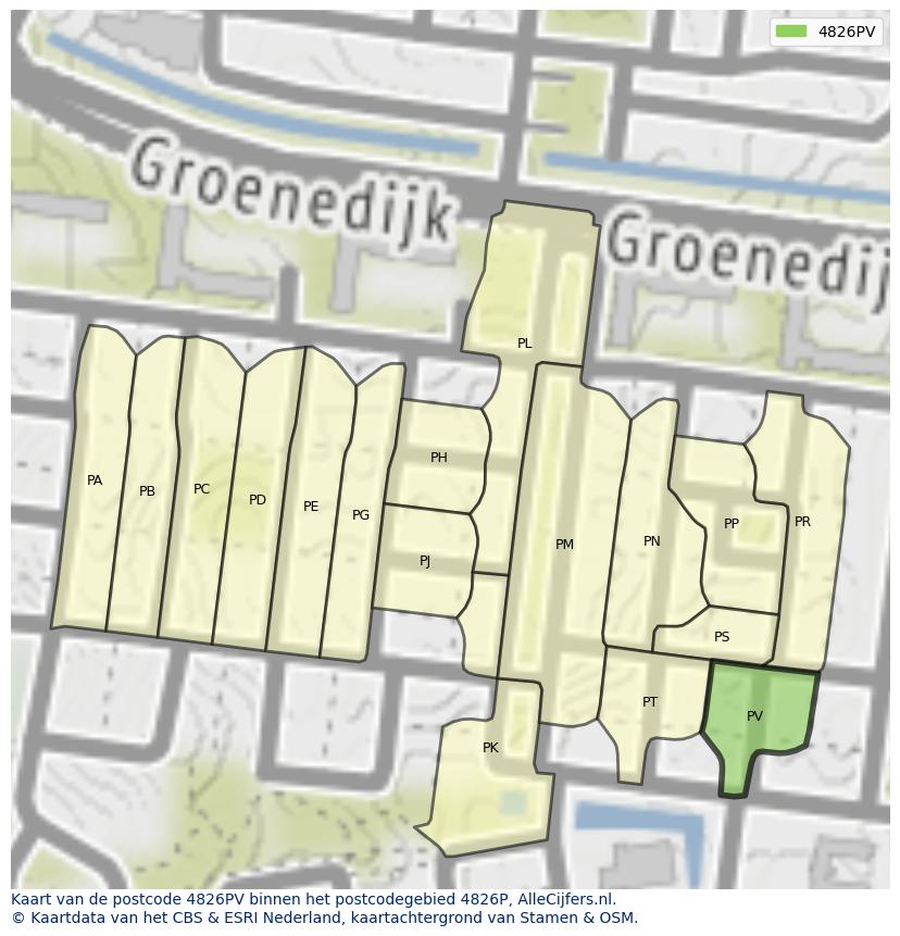 Afbeelding van het postcodegebied 4826 PV op de kaart.