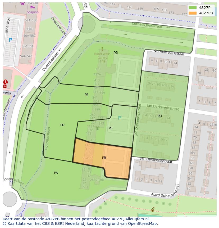 Afbeelding van het postcodegebied 4827 PB op de kaart.