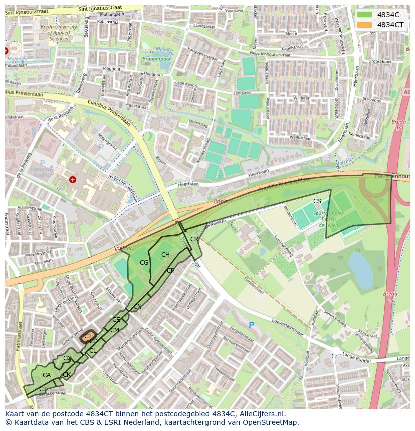Afbeelding van het postcodegebied 4834 CT op de kaart.