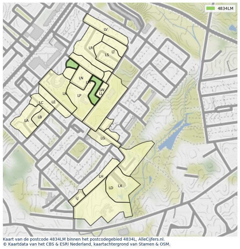 Afbeelding van het postcodegebied 4834 LM op de kaart.