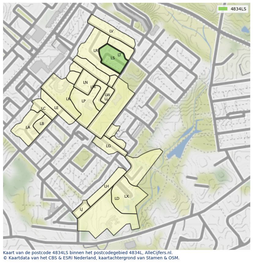 Afbeelding van het postcodegebied 4834 LS op de kaart.