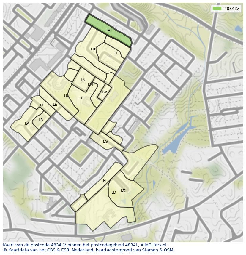 Afbeelding van het postcodegebied 4834 LV op de kaart.