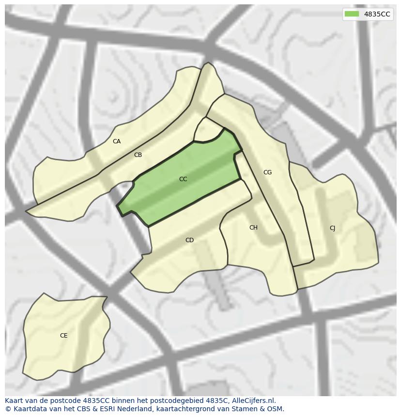 Afbeelding van het postcodegebied 4835 CC op de kaart.